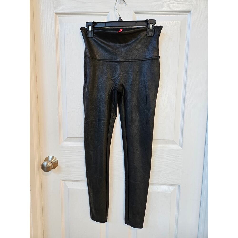 Spanx Faux Leather Leggings Black High Rise Pull On Size Large